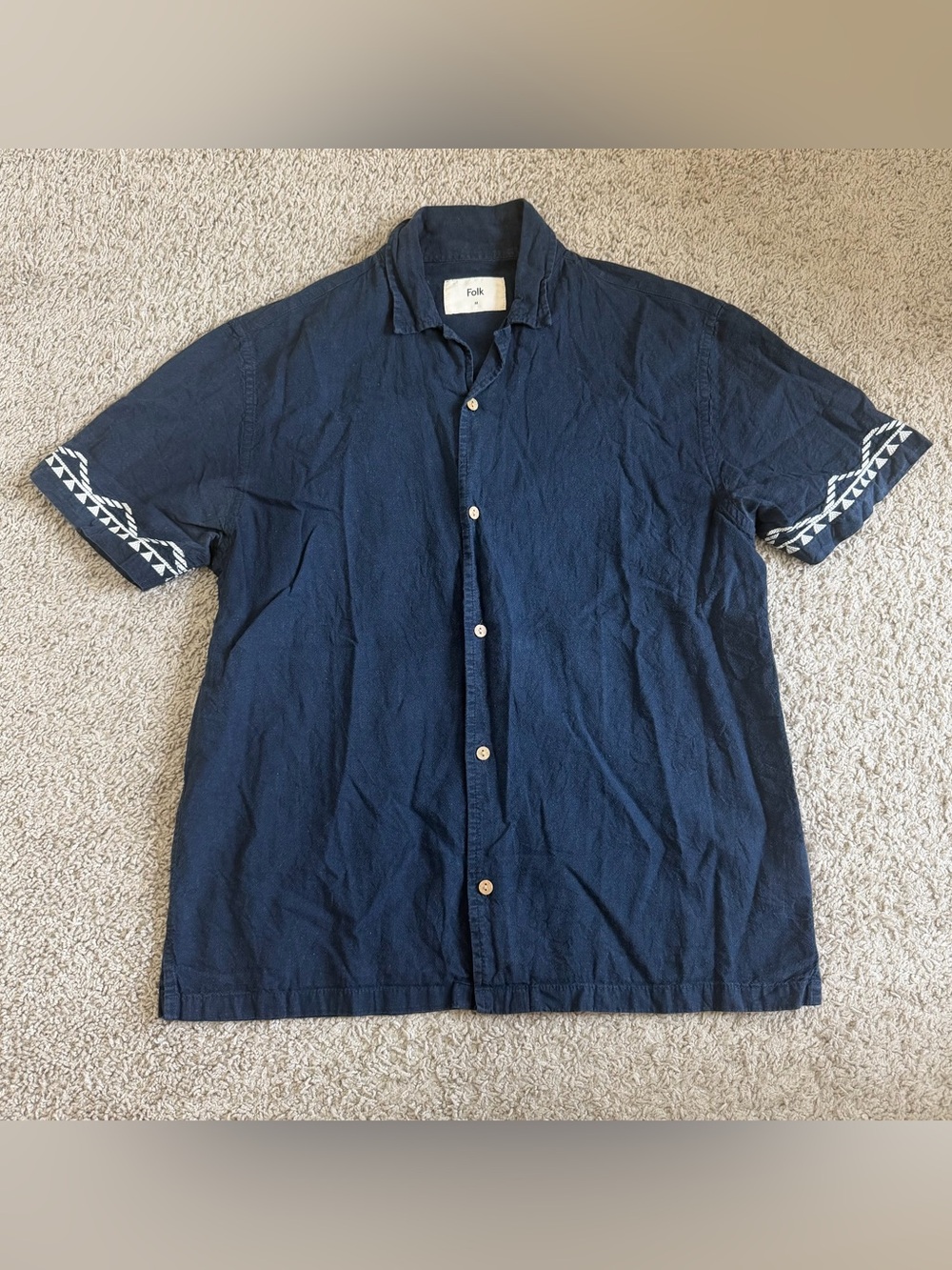 Folk Inca Short Sleeve Button Down Linen Blend Shirt